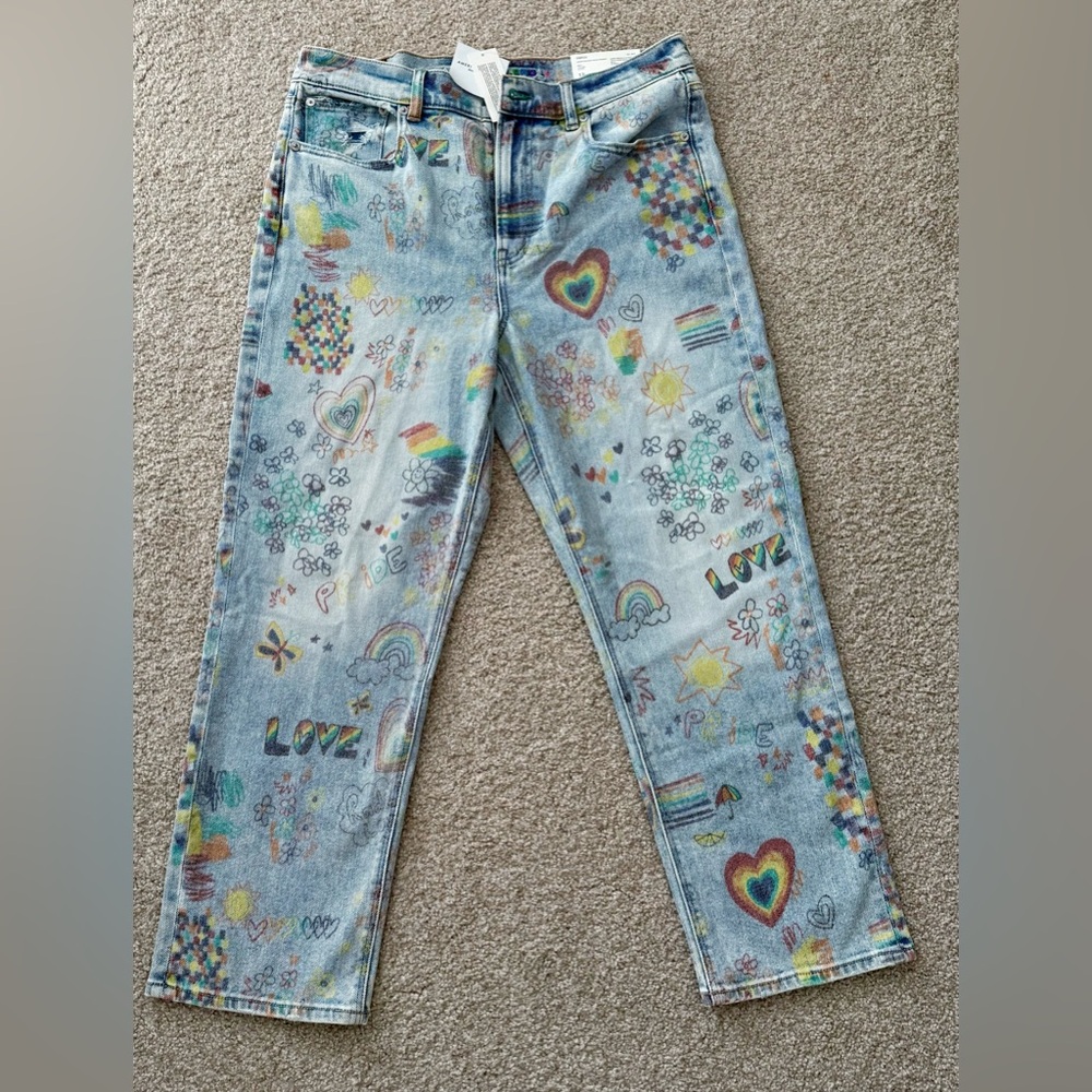 NWT AE Pride Super High Rise Ankle Straight Jeans